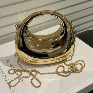 Metallic Gold Sculptural Evening Bag with Chain Strap